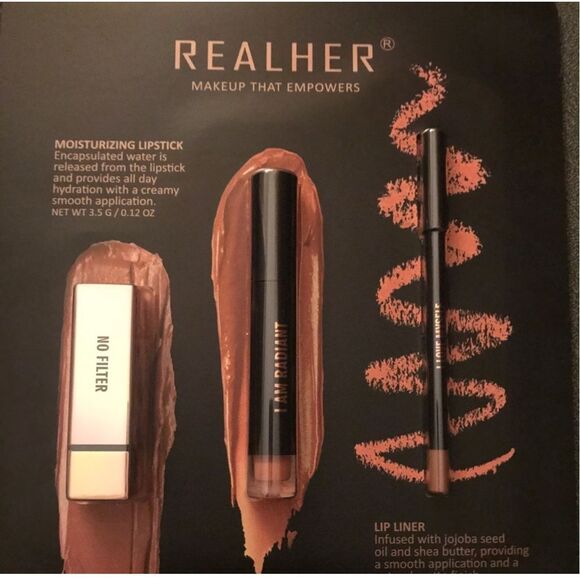 Real Her Take On The World 3PC Gift Set Nude Brown Lip Kit Liner Gloss Lipstick - Picture 3 of 7